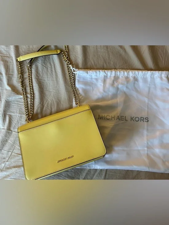 Michael Kors Yellow Leather Chain-Strap Crossbody - Picture 4 of 6